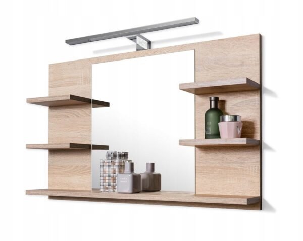 Miroir de salle de bain mural avec étagères intégrées – Design bois clair – Image 2