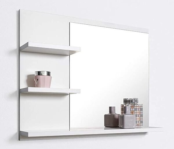 Miroir de salle de bain mural avec étagères intégrées – Design bois clair